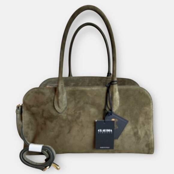 New! Claudia Firenze Suede East West Satchel Crossbody Bag in Olive Green Suede - Picture 1 of 7
